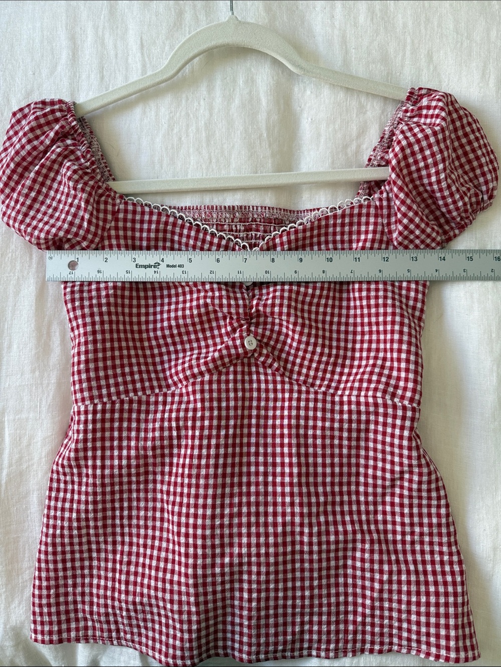 Red & White Gingham Puff Sleeve Babydoll Top | Cottagecore Country Western Small - Picture 5 of 7